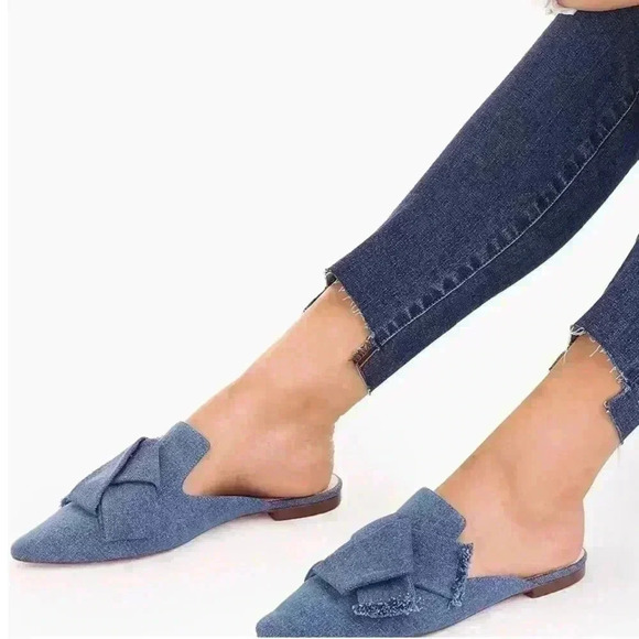 J. CREW Marina Pointed-toe Loafer slides in denim Sandal Shoes 7.5 - Picture 2 of 7